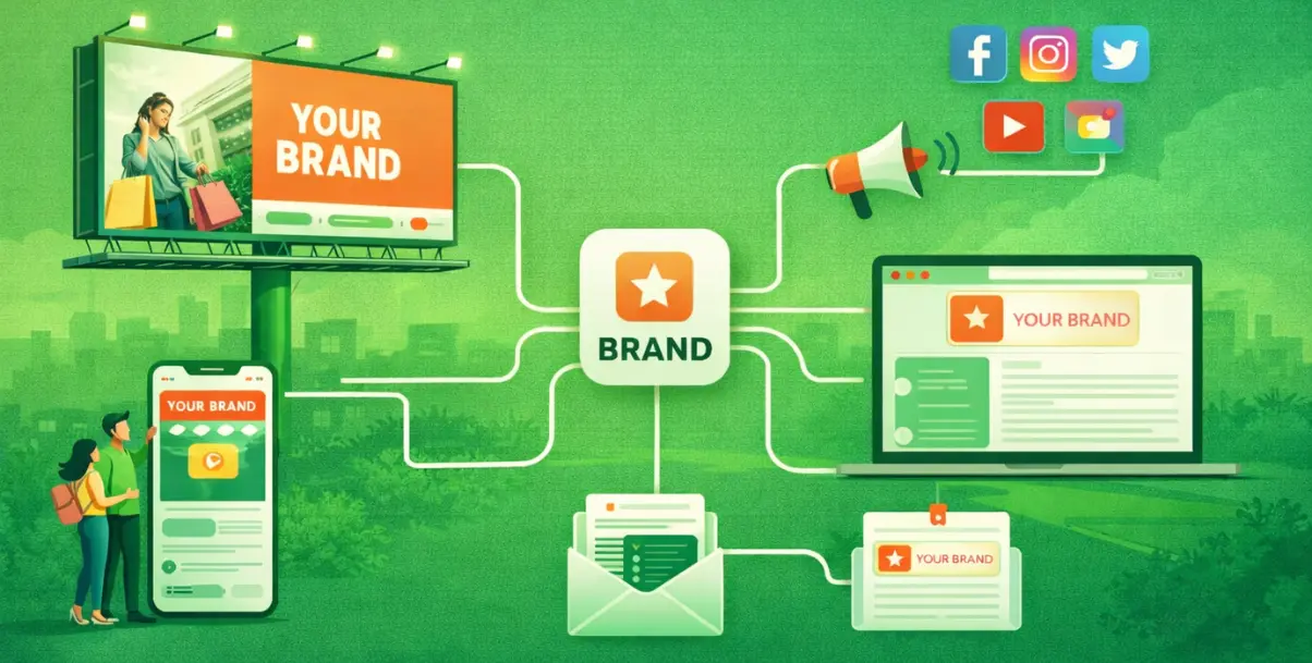 Integrated marketing campaigns showing cross-channel advertising strategy to improve advertising effectiveness across digital and outdoor platforms.