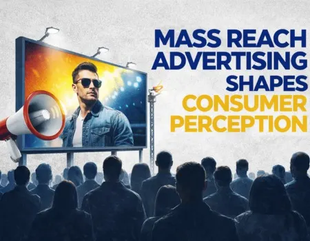 Mass Reach Advertising billboard influencing consumer perception in large audience setting.